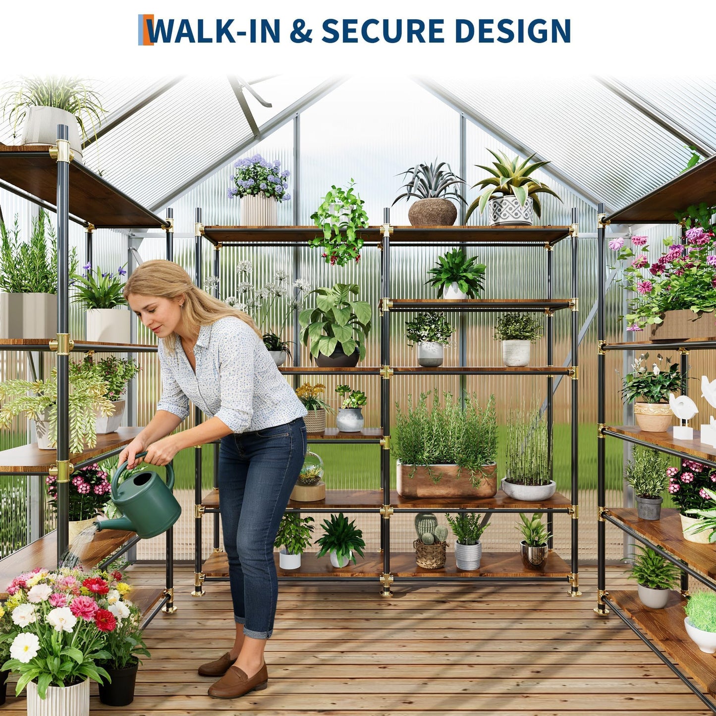 GarveeHome 6x4FT Greenhouse, Small Walk-in Polycarbonate Greenhouse with Adjustable Vent Window, Sliding Door, Portable Green House Kit for Outdoors, Winter