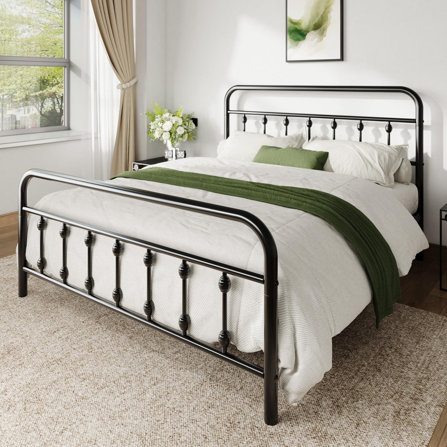 Allewie 14 Inches Queen Size Metal Platform Bed Frame with Victorian Style Iron-Art Headboard/Footboard, Mattress Foundation, Easy Assembly, Under Bed Storage, No Box Spring Required, Black