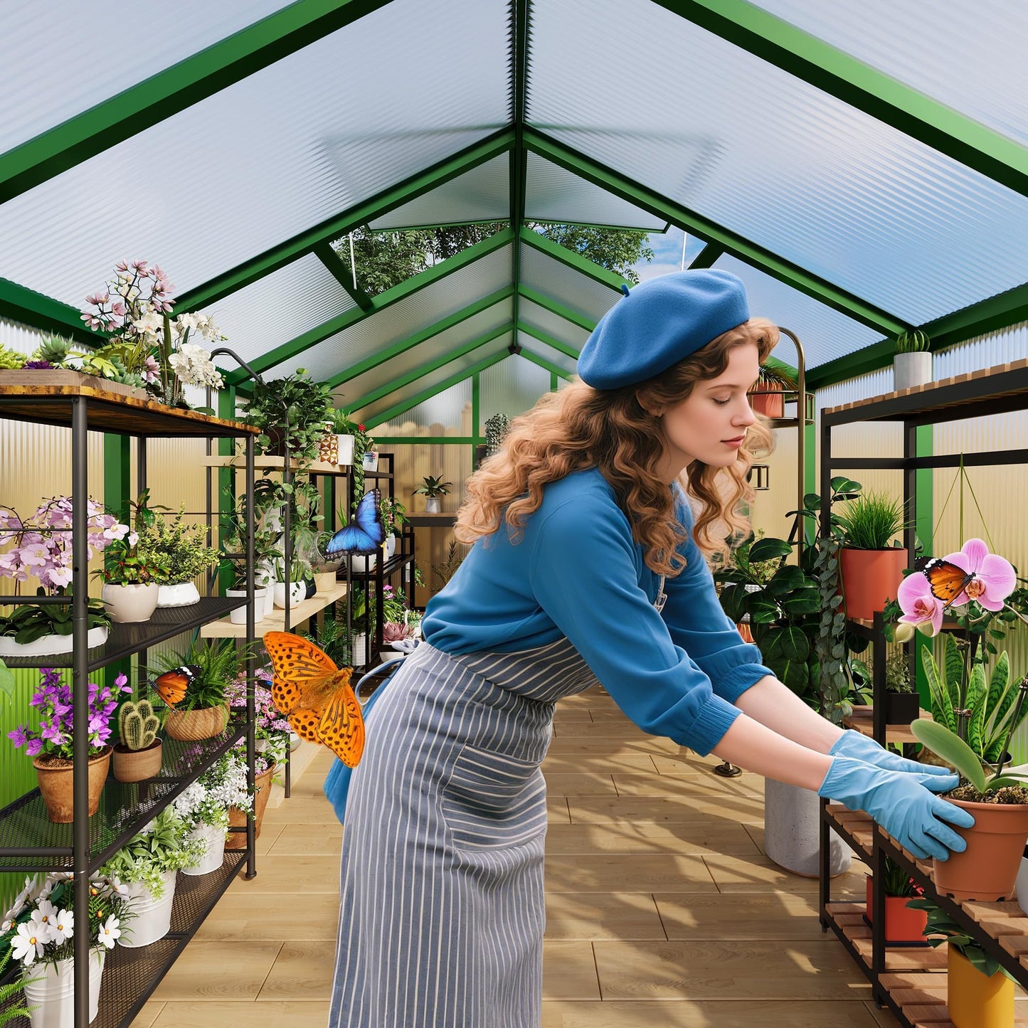 6x8 FT Greenhouse, Easy Assembly Aluminum Polycarbonate Greenhouses for Outdoors with Roof Vent, Large Aluminum Walk-in Greenhouse for Sunroom Patio, Backyard, Garden, Sliding Lockable Door, Green