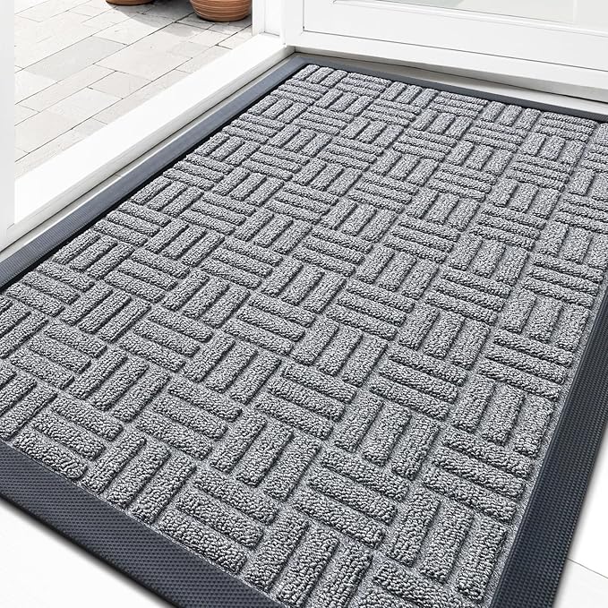 OLANLY Front Door Mat Outside Entrance 47x32, Absorbent, Heavy Duty Sturdy Natural Rubber Doormat Indoor Outdoor, Non-Slip, Stain and Fade Resistant, Low Profile Floor Mat for Entryway, Charcoal Gray