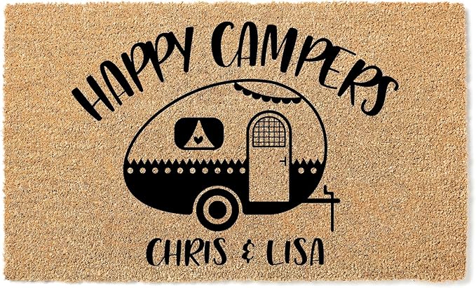 WoodByStu Happy Campers | Camping Welcome Mat | Custom Door Mat | Personalized Doormat | Camper Decor | Camper Doormat | C...