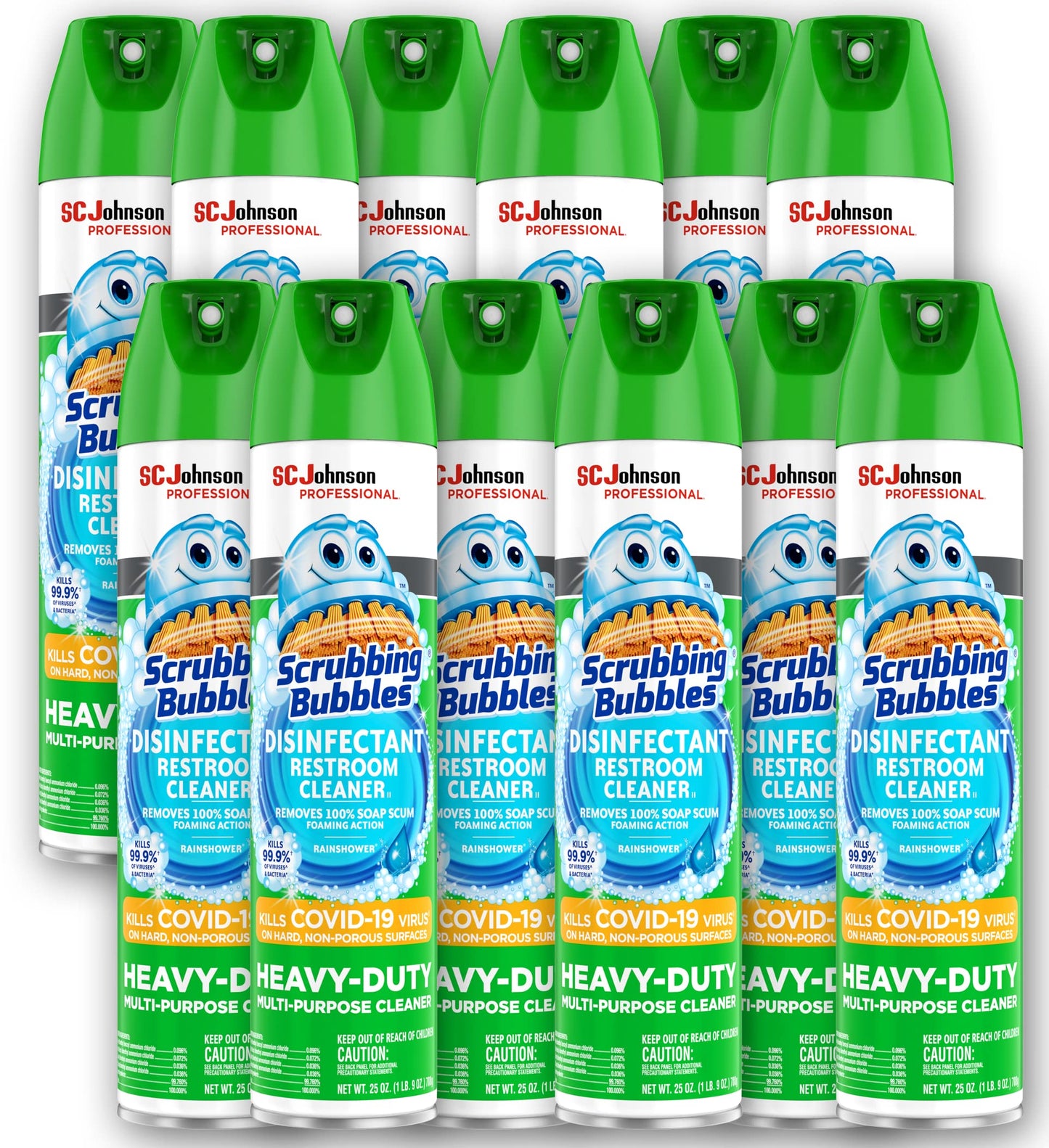 SC Johnson Professional, Scrubbing Bubbles Multi-Purpose Bathroom Cleaner Disinfectant Aerosol, 25 Fl Oz Pack of 12