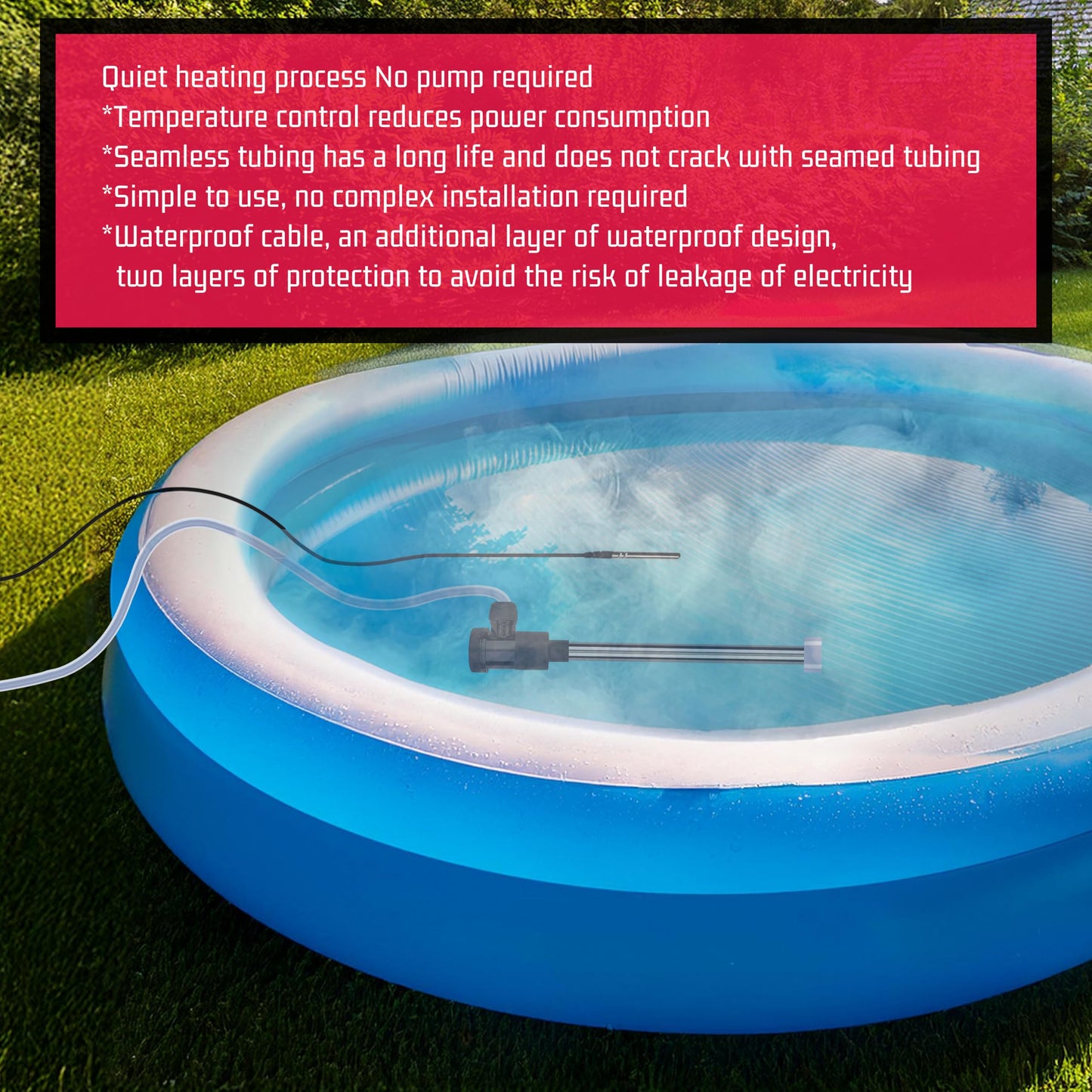 YLboyLIAN 1800W Titanium Immersion Bathtub & Pool Water Heater Portable Electric Submersible Heater with Temp Control & GFCI – for Hot Tubs, Above-Ground Pool, baptism, Baptistry, pond & inground pool