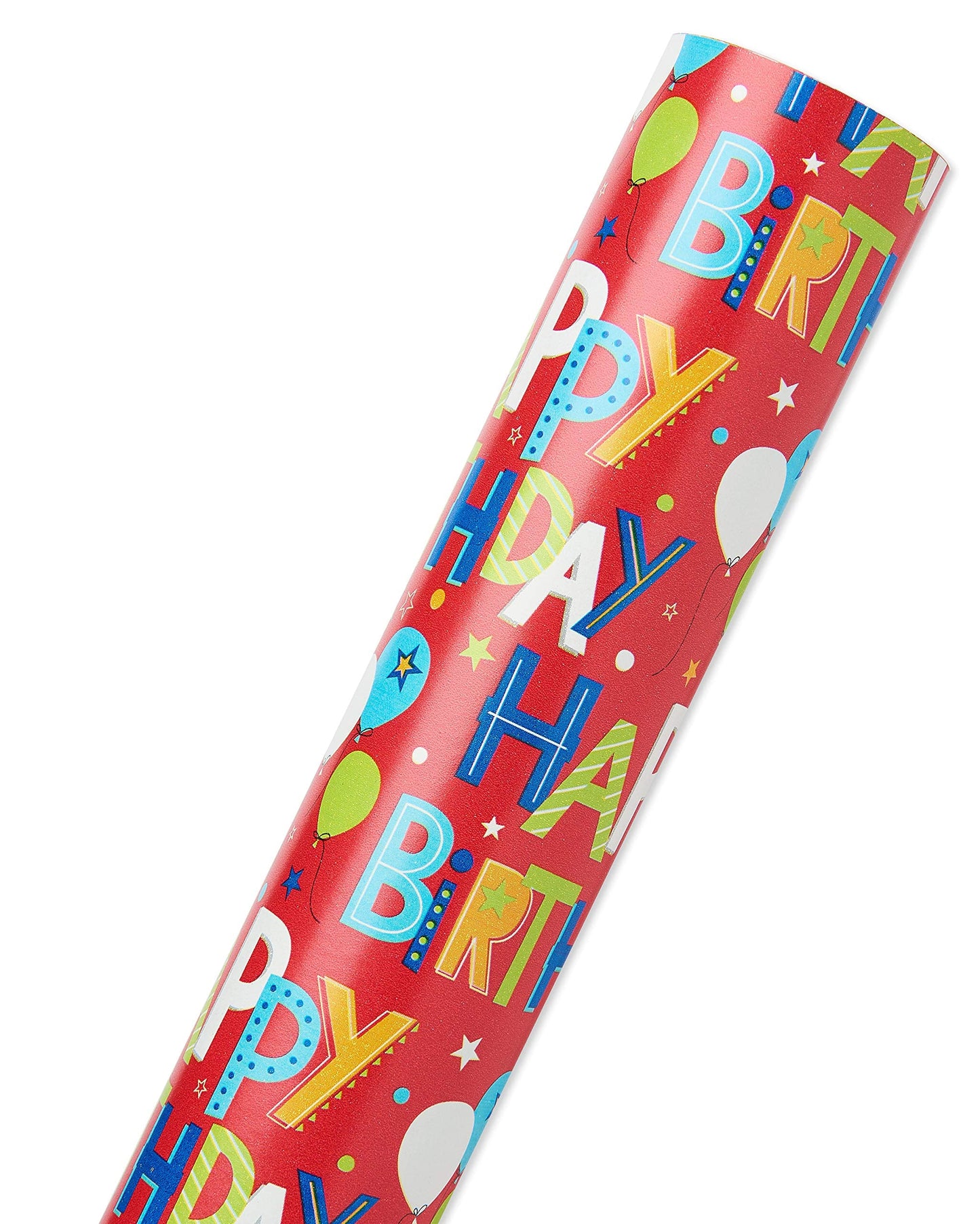 American Greetings 175 sq. ft. Reversible Wrapping Paper, for Birthdays, Happy Birthday Lettering and Stars (1 Jumbo Roll, 30 in. x 70 ft.)
