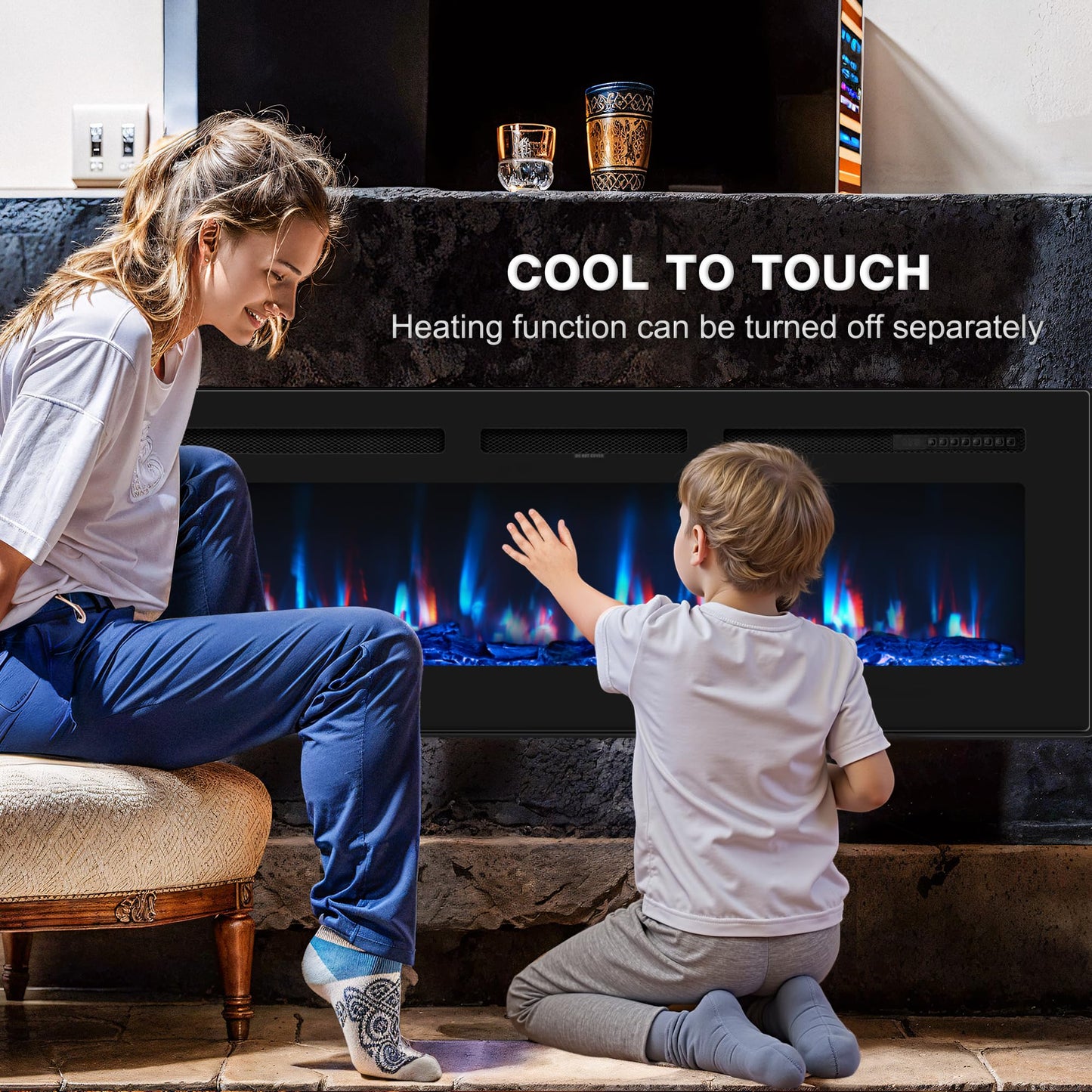 Manastin 60 inch Electric Fireplace in-Wall Recessed 2026 Upgrade Wall Mounted Fireplace with Remote Control, 1500/750W Fireplace Heater with 12 Adjustable Color, Timer, Log and Crystal
