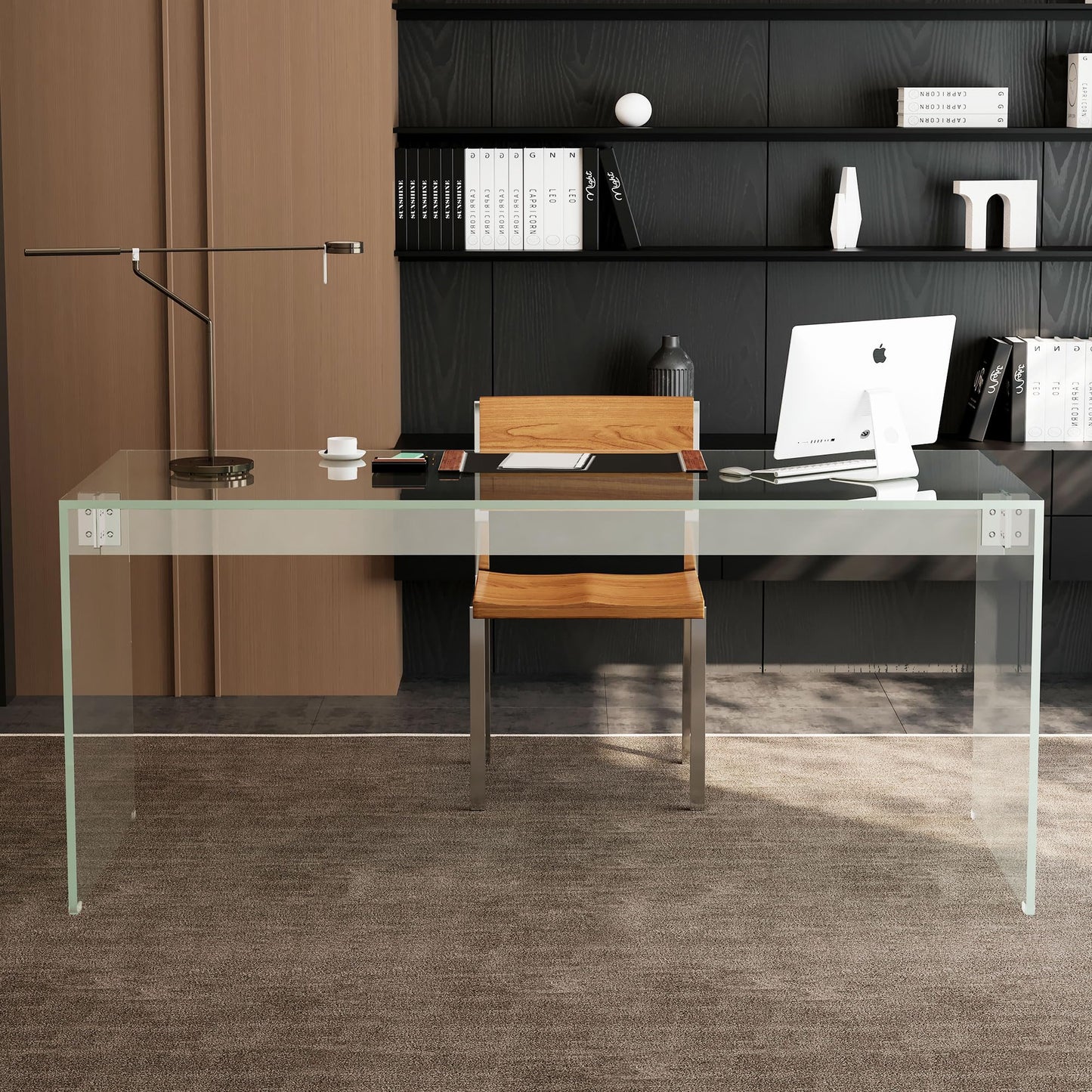 gaoyangjiaju Clear Tempered Glass Writing Desk – Minimalist Modern Computer Table with Metal Joints for Home Office or Study