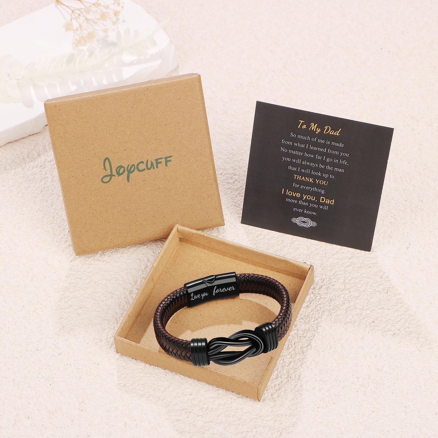 JoycuFF Gifts for Boyfriend Leather Bracelet for Men Anniversary Birthday Christmas Valentines Gifts for Him Boyfriend from Girlfriend to My Boyfriend Bracelet Forever Linked Together 7.5 Inch