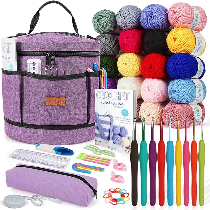 Katech Crochet Kit for Beginners, Beginner Crochet Kit for Adults-Crochet Kits Includes Crochet Hooks Knitting Bag Crochet...