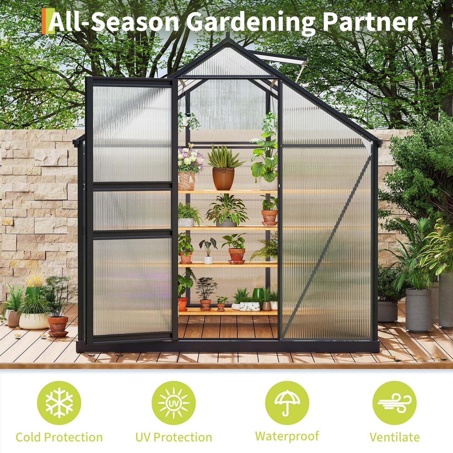 8x10FT Greenhouses for Outdoors,Heavy Duty Polycarbonate Greenhouse , Walk-in Aluminum Greenhouse Kit for Garden Backyard, Patio