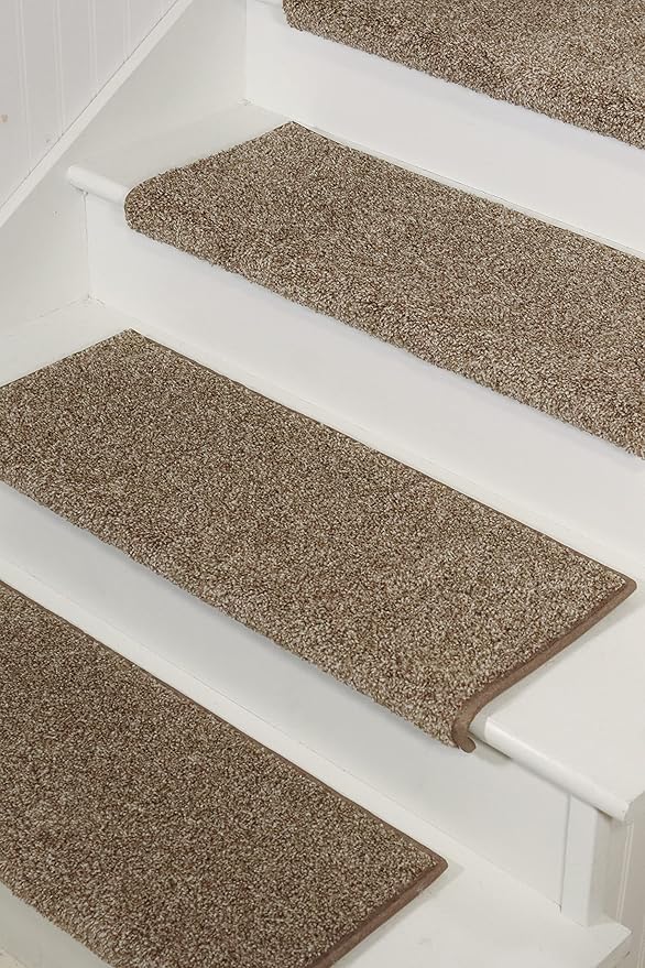 Oak Valley Designs™ Rounded Bullnose Carpet Stair Treads - Anti Slip Indoor Stair Mats for Wooden Stairs, Style: Stoney Brook, Dove 35" W X 9.75" D (Set of 14)