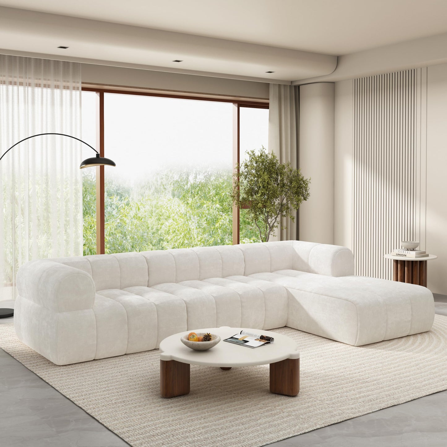 Christopher Knight Home Mania 122" Modular L-Shape Sofa Couch with Chaise Lounge, Modern Sectional Sofa Set for Living Room, Boucle Fabric Upholstered Cloud Couch with Deep Seat, Milky White