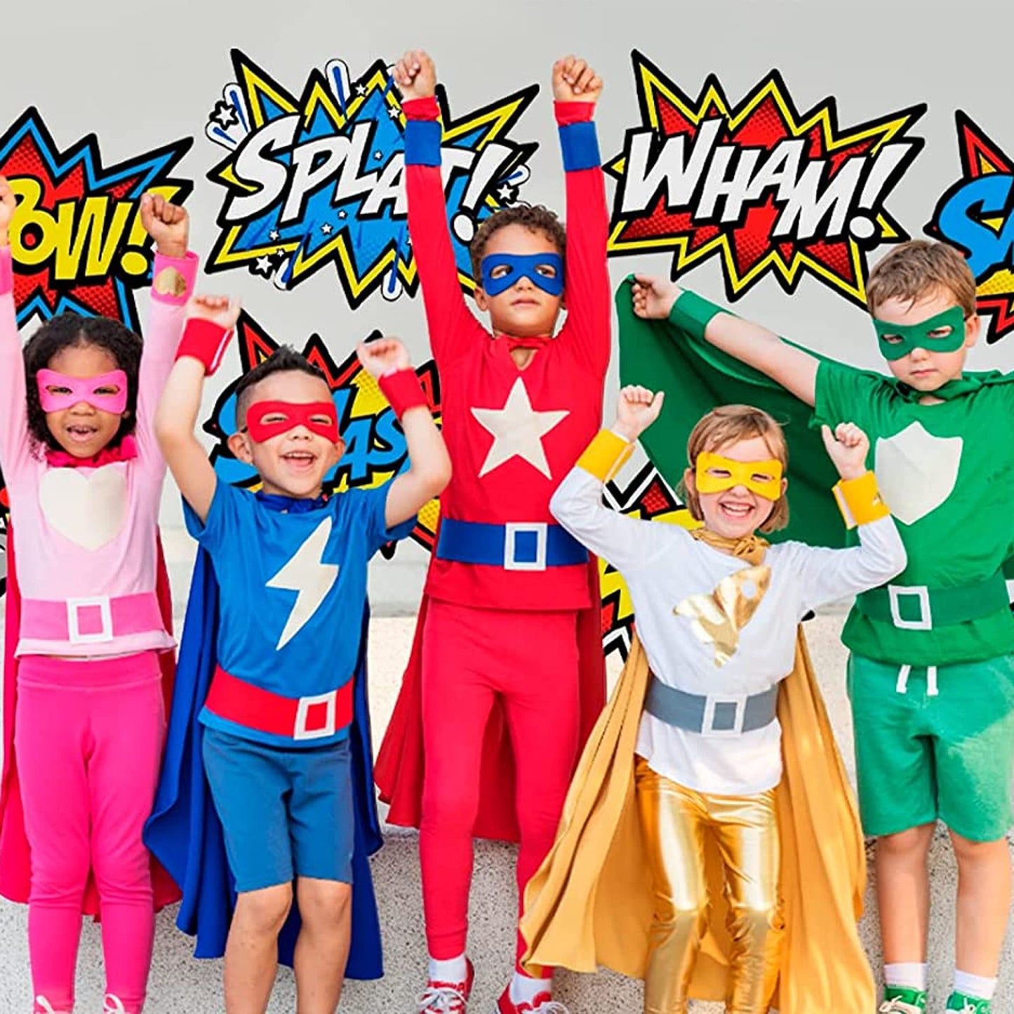 Bigtime Signs 12 Pieces Super Hero Stickers - Superhero Party Decorations for Birthday - Superhero Themed Party Favors - 12"x16" Sound Effect Signs for Kids - Boom Pow Sign and Decorations