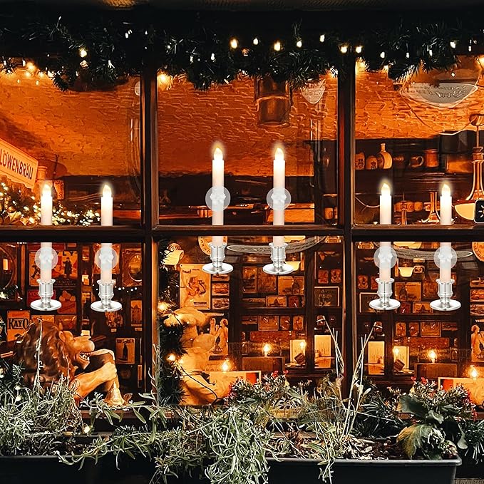 YAUNGEL Window Candles, 12 Pack LED Battery Operated Christmas Candles for Windows with Remote Electric Candle Lights with Removable Candle Holders Suction Cups for Christmas Decorations, Silver