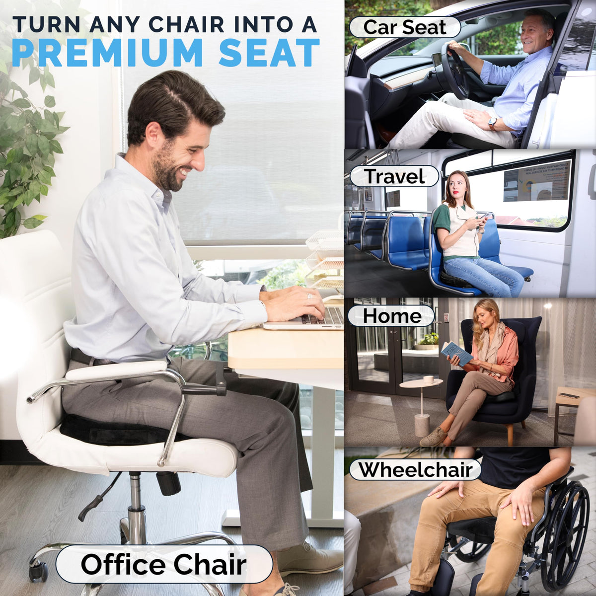 ComfiLife Premium Gel & Memory Foam Seat Cushion – Doctor Recommended Office Chair Cushion, Car Seat Cushion – Chair Cushions for Back & Sciatica Pain Relief – Seat Cushions for Office & Desk (Black)