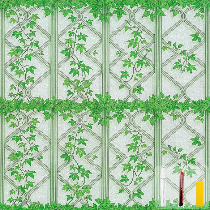 Frosted Glass Window Privacy Film with Installation Tools Removable Peep-Proof Static Cling Heat Control UV Protection Ideal for Home Office Bathroom Door(Frosted Ivy, 35.4 x 78.7 Inch)