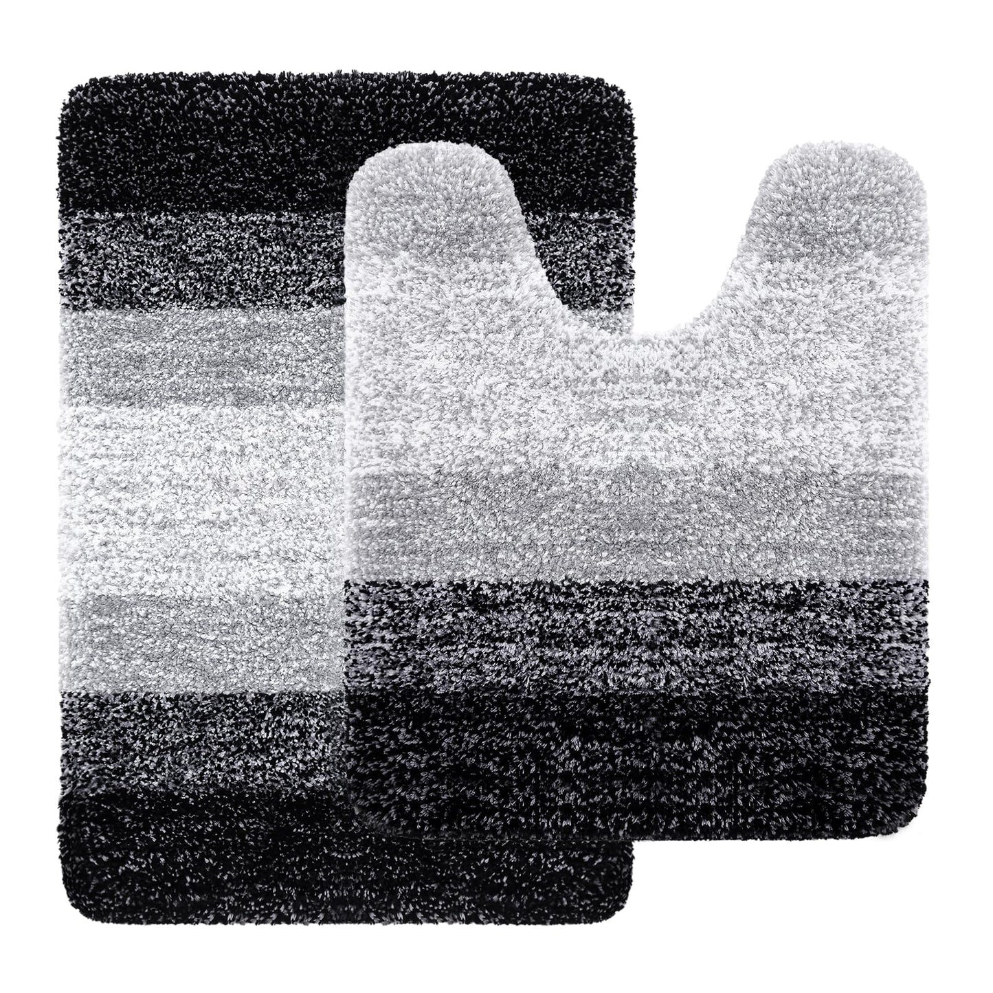 Arotive Microfiber Bathroom and Toilet U-Shaped Rugs - Bath Size 24x16, Toilet Size 24x20 in Black, 2 Item Bundle