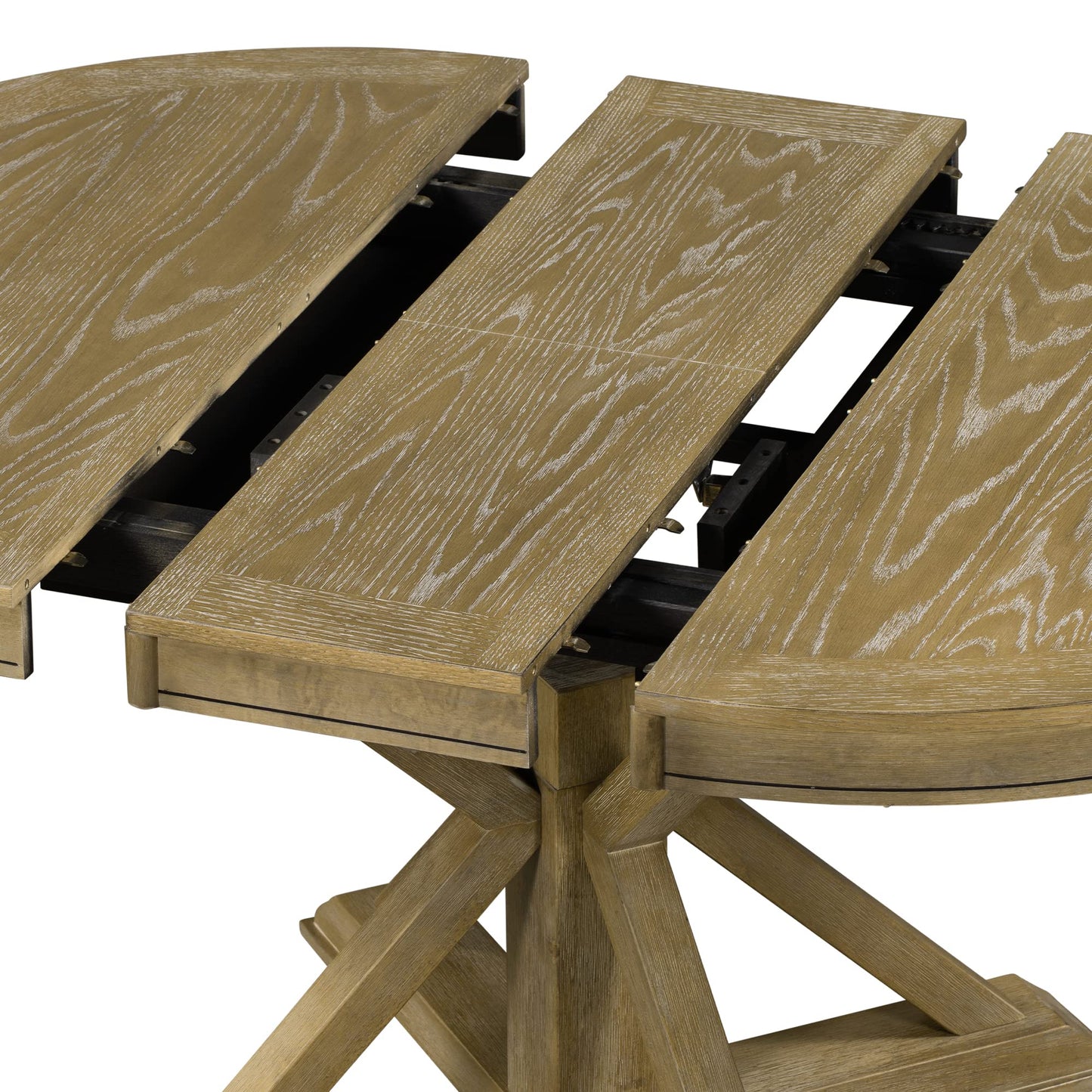 GDFStudio 42"-54" Farmhouse Extendable Dining Table for 4-6 with 12" Butterfly Leaf Round-to-Oval Top Cross-Base Legs, Kitchen & Dining Room Table, 300 lb Capacity, Space-Saving, Natural Wood Wash