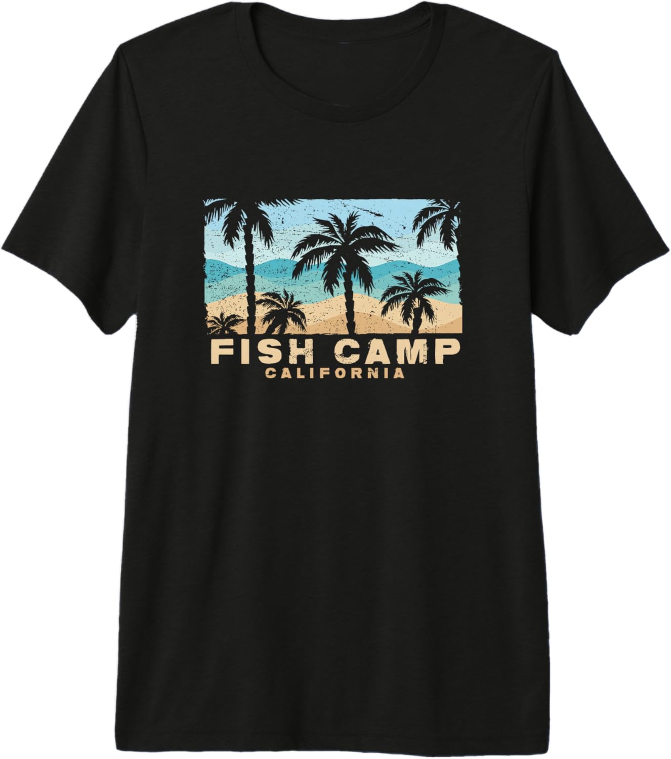 Fish Camp California Retro Palm Beach Coastal Art Premium Tri-Blend T-Shirt