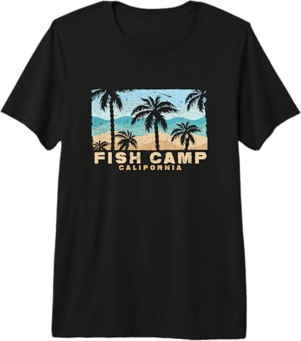 Fish Camp California Retro Palm Beach Coastal Art Premium Tri-Blend T-Shirt