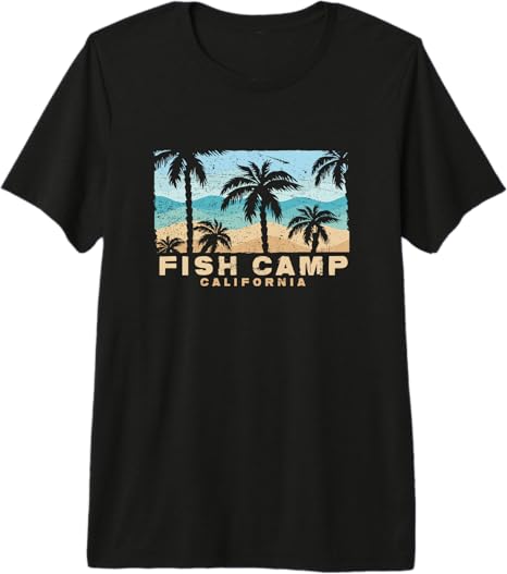 Fish Camp California Retro Palm Beach Coastal Art Premium Tri-Blend T-Shirt