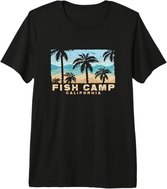 Fish Camp California Retro Palm Beach Coastal Art Premium Tri-Blend T-Shirt