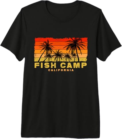 Fish Camp California Retro Palm Sunset Coastal Art Premium Tri-Blend T-Shirt