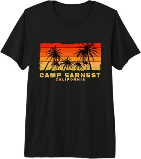 Camp Earnest California Retro Palm Sunset Coastal Art Premium Tri-Blend T-Shirt