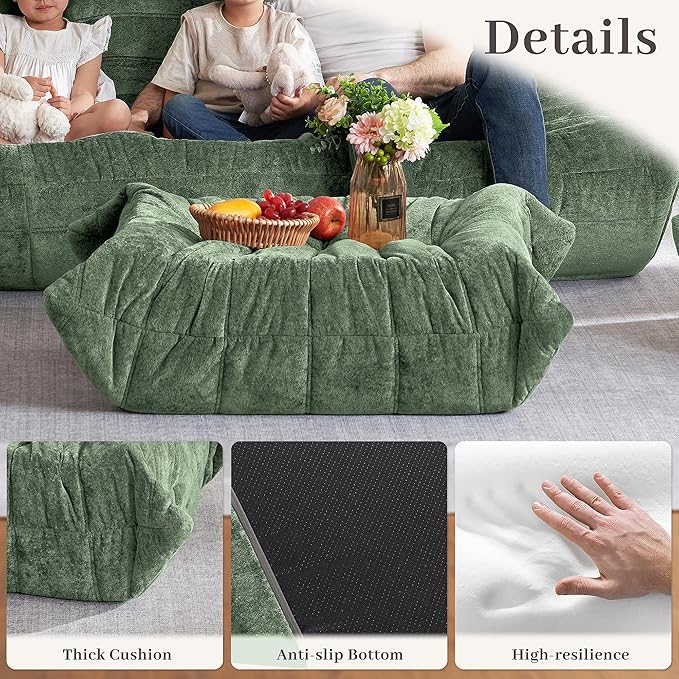 HABUTWAY Bean Bag Ottoman,Foot Rest,Fireside Chair Memory Foam Lazy Bean Bag Sofa for Living Room,Bedroom,Dorm,Office (Ottoman-Green)