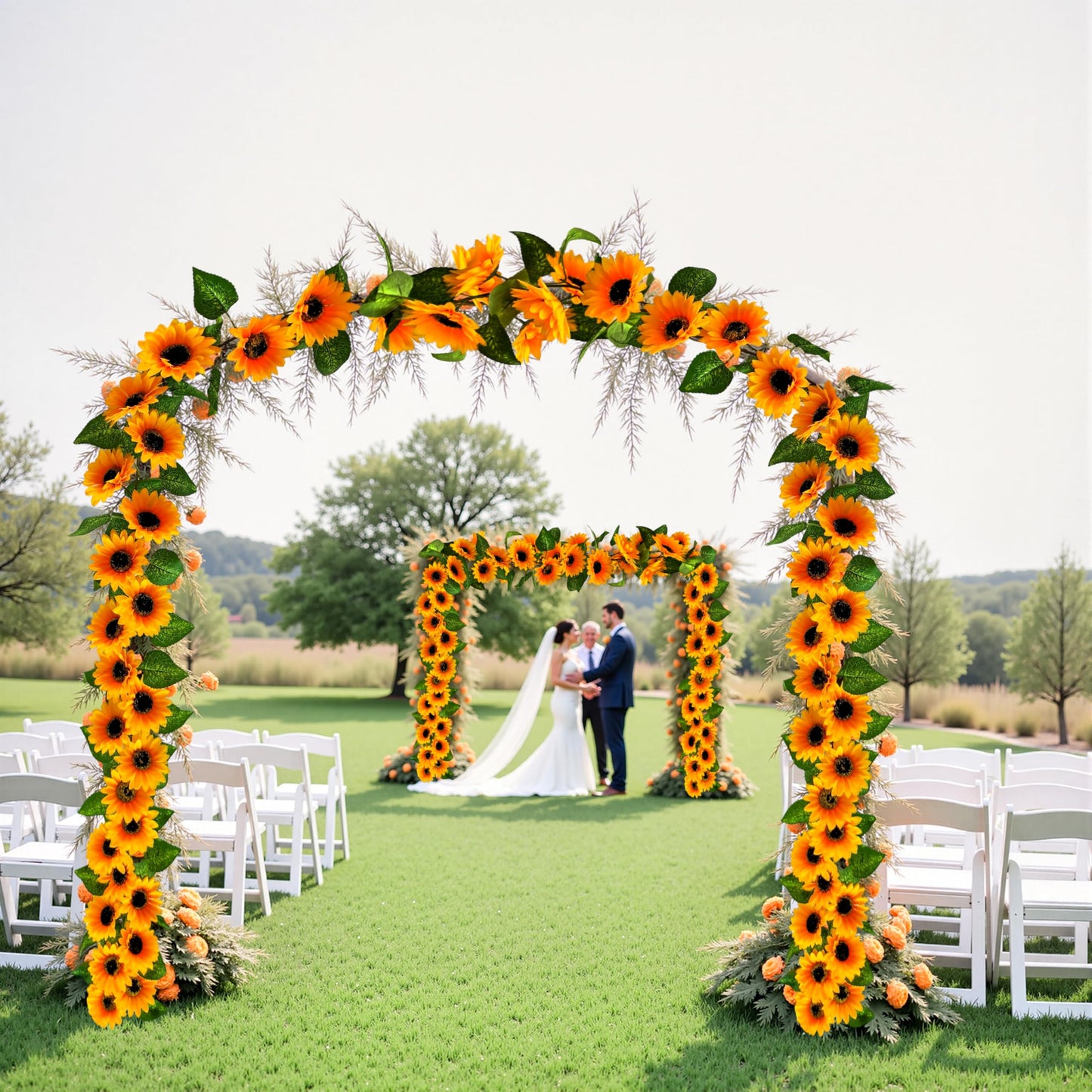 HongRuicraft Artificial Garlands and Wreaths Having 28 Flowers,6.23ft Yellow Flower Room Kitchen Garden Birthday Wedding Shower Party Table Decor Wall Decor Artificial Flowers for Outdoors（2 Items）