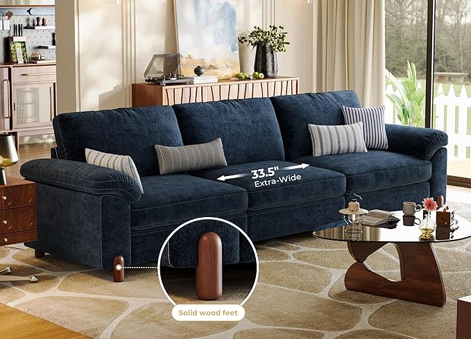 SITJOY 118" Oversized Sectional Couches for Living Room, Extra Large Deep Seat Modular Sofa with Washable Covers, Wide Couch, 3 Seater Couch, Chenille in Blue