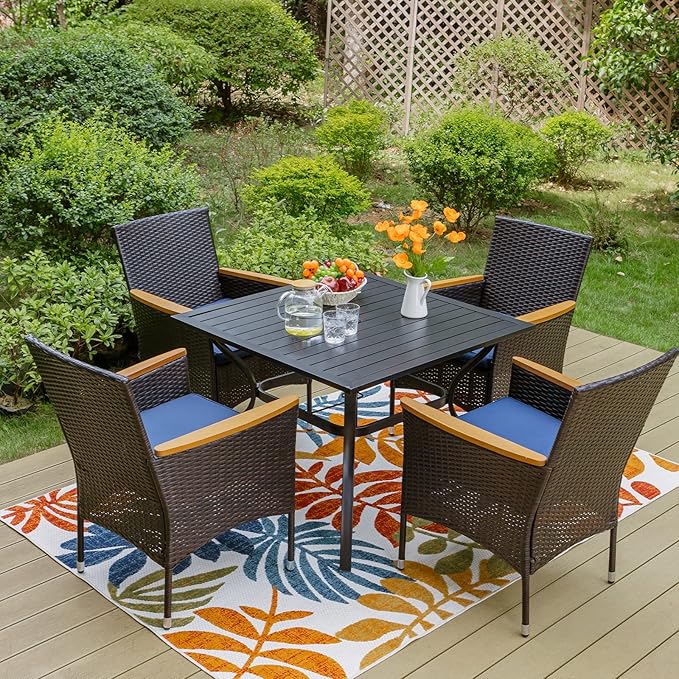 Sophia & William Rattan Patio Chairs Set of 4, 4 Pcs Wicker Outdoor Dining Chairs with Seat Cushions & Wood Armrest