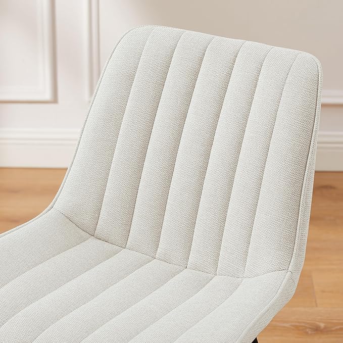 Art Leon Swivel Dining Chairs Set of 2, Mid Century Modern Kitchen Dining Room Chairs, Upholstered Fabric Armless Side Chair with Wood Legs for Living Room Bedroom, Off White