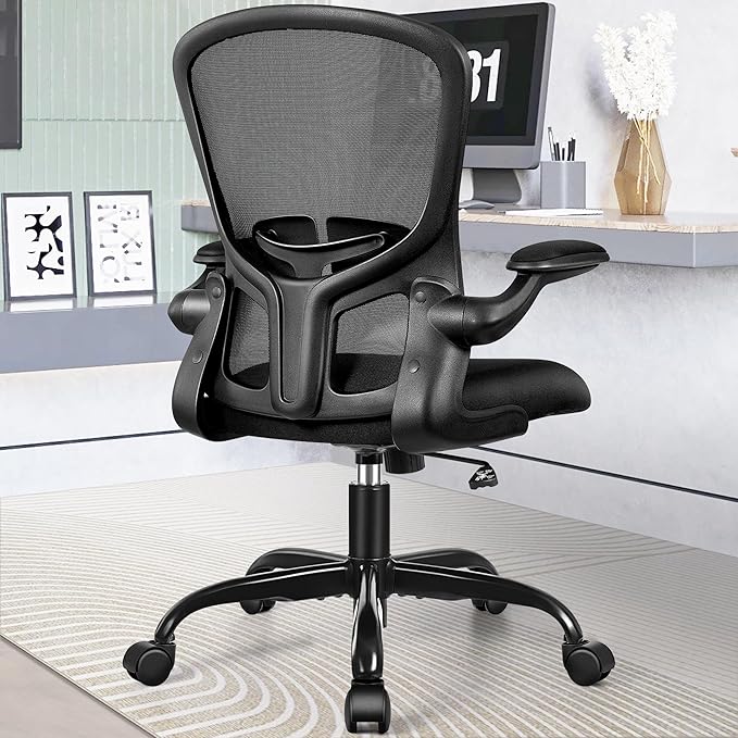 FelixKing Office Desk Chairs, Ergonomic PC Desk Chair with Wheels, Adjustable Lumbar Support and Height, Swivel Computer Chair with Flip-up Armrests, Ergo Mesh Backrest for Working (Black, Pack of 8)