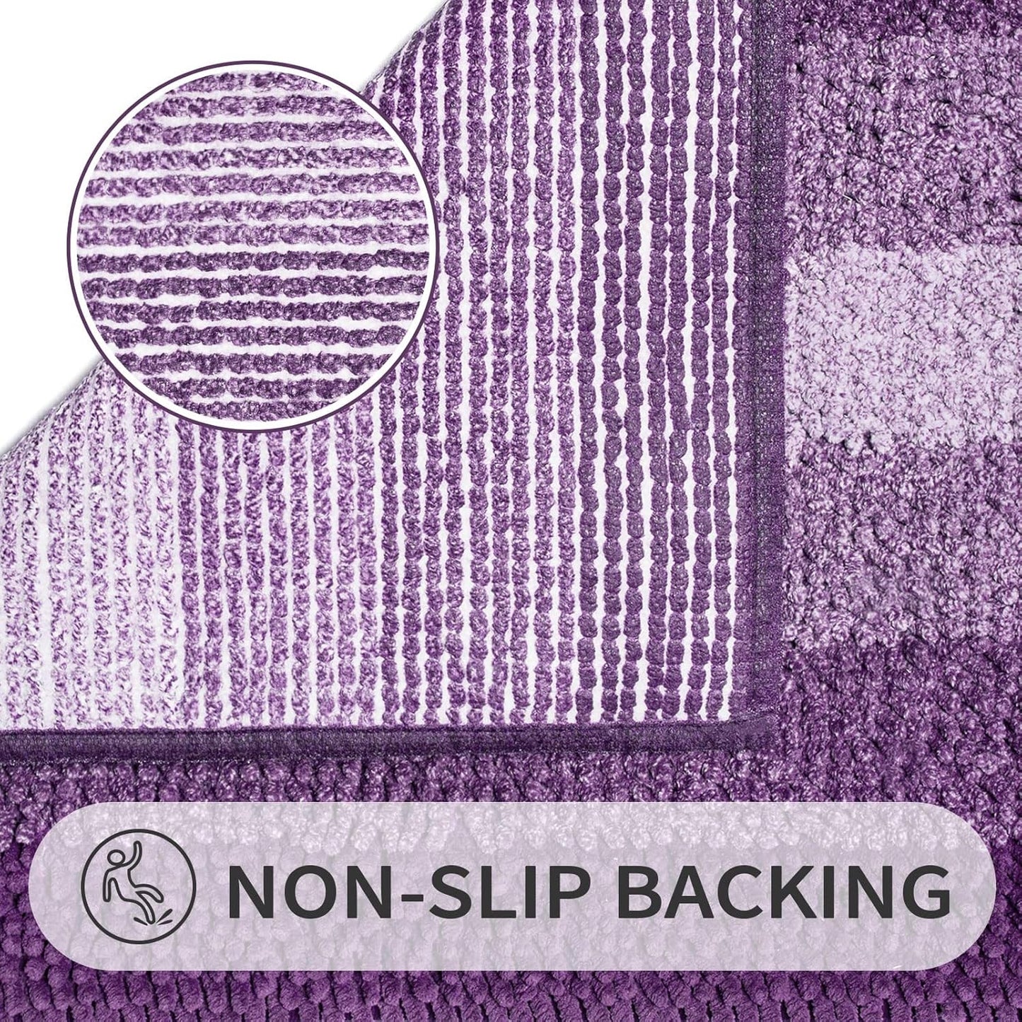 Gibelle Purple Bathroom Rugs, Luxury Chenille Bath Mat, Small Non Slip Shower Rug and Bath Room Floor Mats, Machine Washable, Quick Dry Bathmat, Soft Cozy Plush Rug for Tub, 16" x 24"