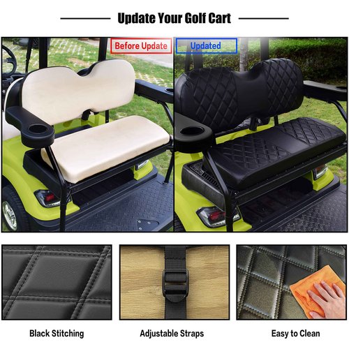 NOKINS Golf Cart Seat Cover Compatible With i40 i40L and Advanced EV, EV1 4, EV1 4L Model Aftermarket Rear Seat Kit, Vinyl Replace Rear Seat Cover Black Stitching