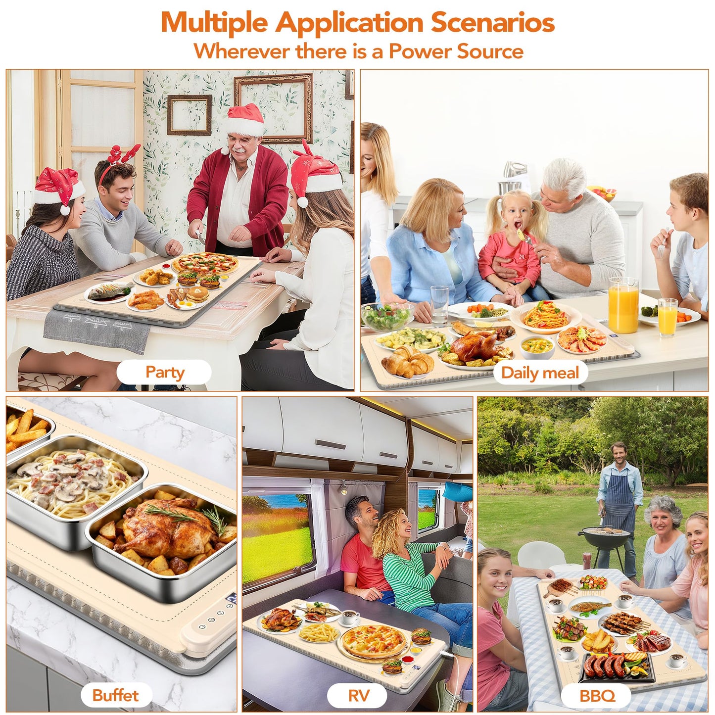 Warming Mat for Food, XXL 35"x16", Electric Warming Tray for Parties Buffet, Graphene 3S Rapid Full-Surface Heating Mat with 8 Level Adjustable Temp and 12 Hours Timer, Included Insulating Mat