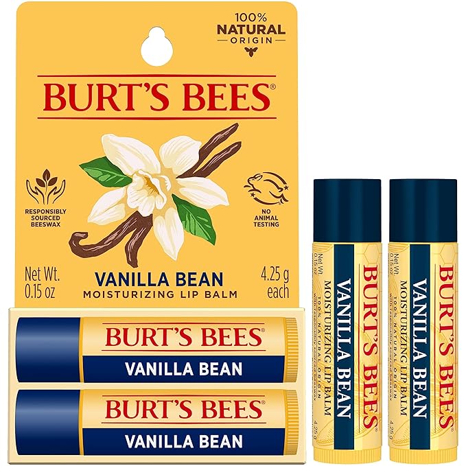 Burt's Bees Lip Balm - Vanilla Bean, Lip Moisturizer With Responsibly Sourced Beeswax, Tint-Free, Natural Origin Conditioning Treatment, 2 Tubes, 0.15 oz. (Pack of 2)