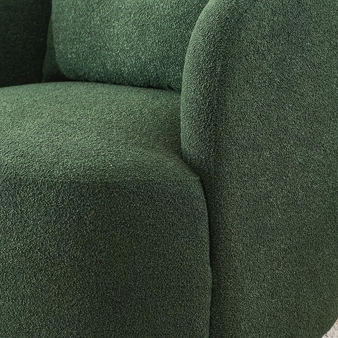 KINWELL 34" Wide Boucle Swivel Barrel Chairs Set of 2, No Assembly Round Upholstered Armchairs Accent Chairs Single Sofa Chair with Toss Pillow for Living Room and Bedroom, Green