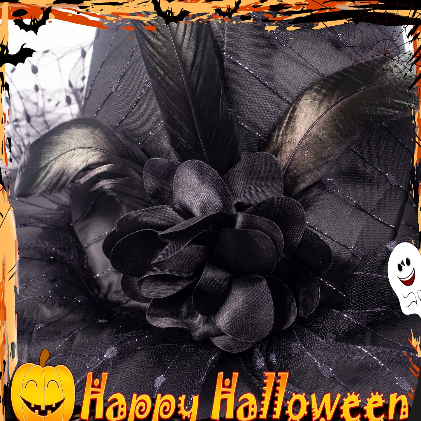 Suwaoo Halloween Witch Hat - Lace Halloween Costumes Outfit for Women, Witches hats for Women Adult Attached Veils Cosplay Costume Halloween Accessories for Decorations, Standard, Black