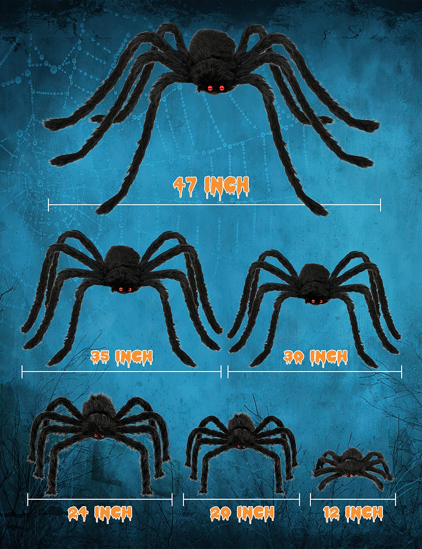 HOPOCO Halloween Plush Spiders Set Scary Fake Spider for Indoor Outdoor Halloween Decor for Home Party Yard Haunted House Decorations (6 in 1)
