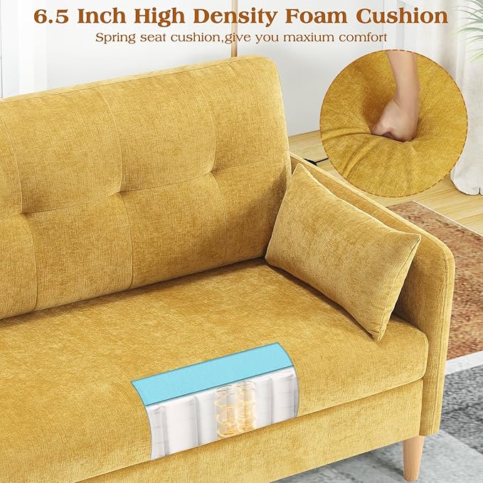 Hanherry Loveseat Sofa, 47” Small Couch for Living Room, Comfy Chenille Fabric Love Seat for Bedroom with Throw Pillow,Removable Cushion Cover,Couches for Small Space,Apartment,Dorm