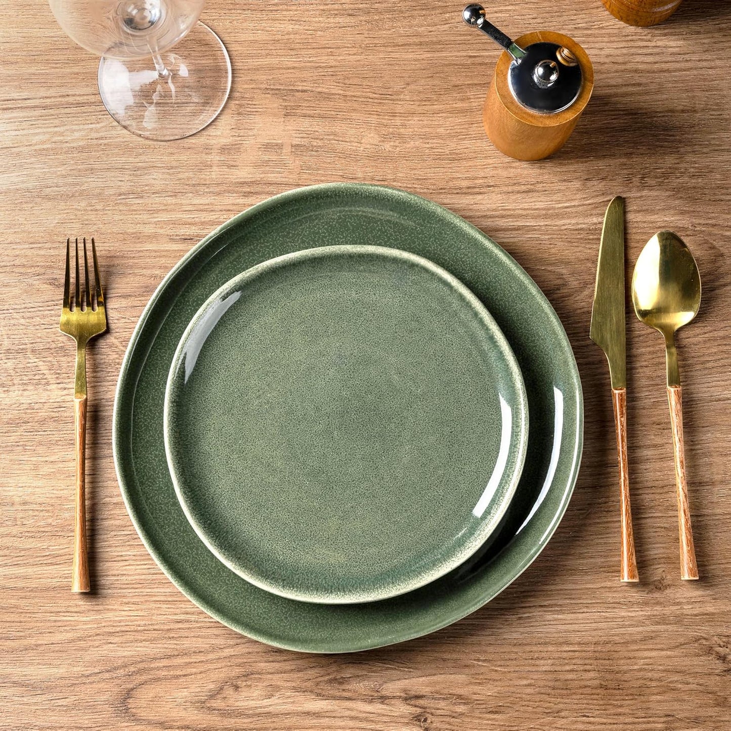 AmorArc Ceramic Dinnerware Sets,Handmade Reactive Glaze Stoneware Plates and Bowls Set,Highly Chip and Crack Resistant | Dishwasher & Microwave Safe Dishes Set,Service for 8 (24pc)