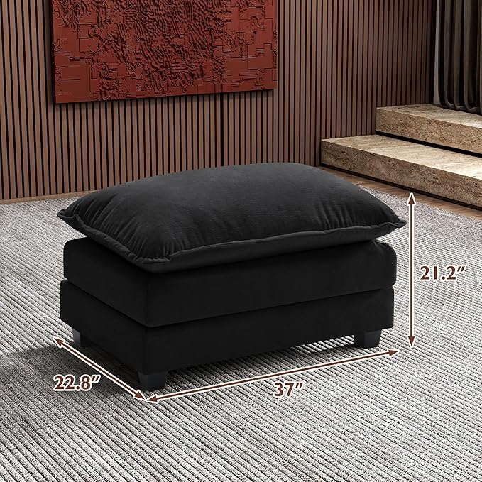 Ihanherry Ottoman for Modular Sectional Cloud Couch, Chenille Deep Seat Sofa for Living Room, Bedroom and Apartment, Black