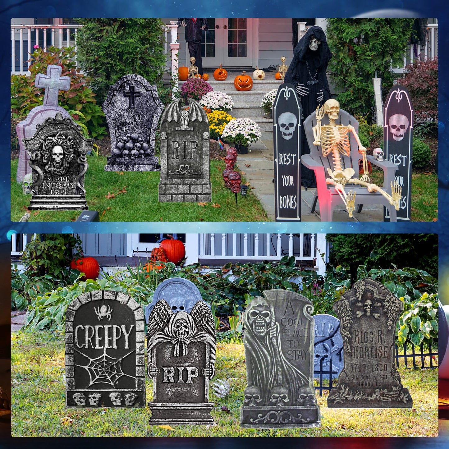 Kigley 12 Pcs Halloween Tombstone Yard Signs Decorations Tombstone Yard Sign Stakes Plastic Gravestone Headstone Yard Signs Outdoor Halloween Lawn Decorations for Halloween Props Lawn Decorations