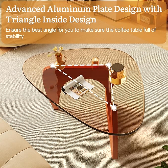 LUCKIIA Coffee Tables Glass Small Farmhouse Coffee Table Mid-Century Modern Wood Center Table for Living Room, Walnut Brown, 36 Inch