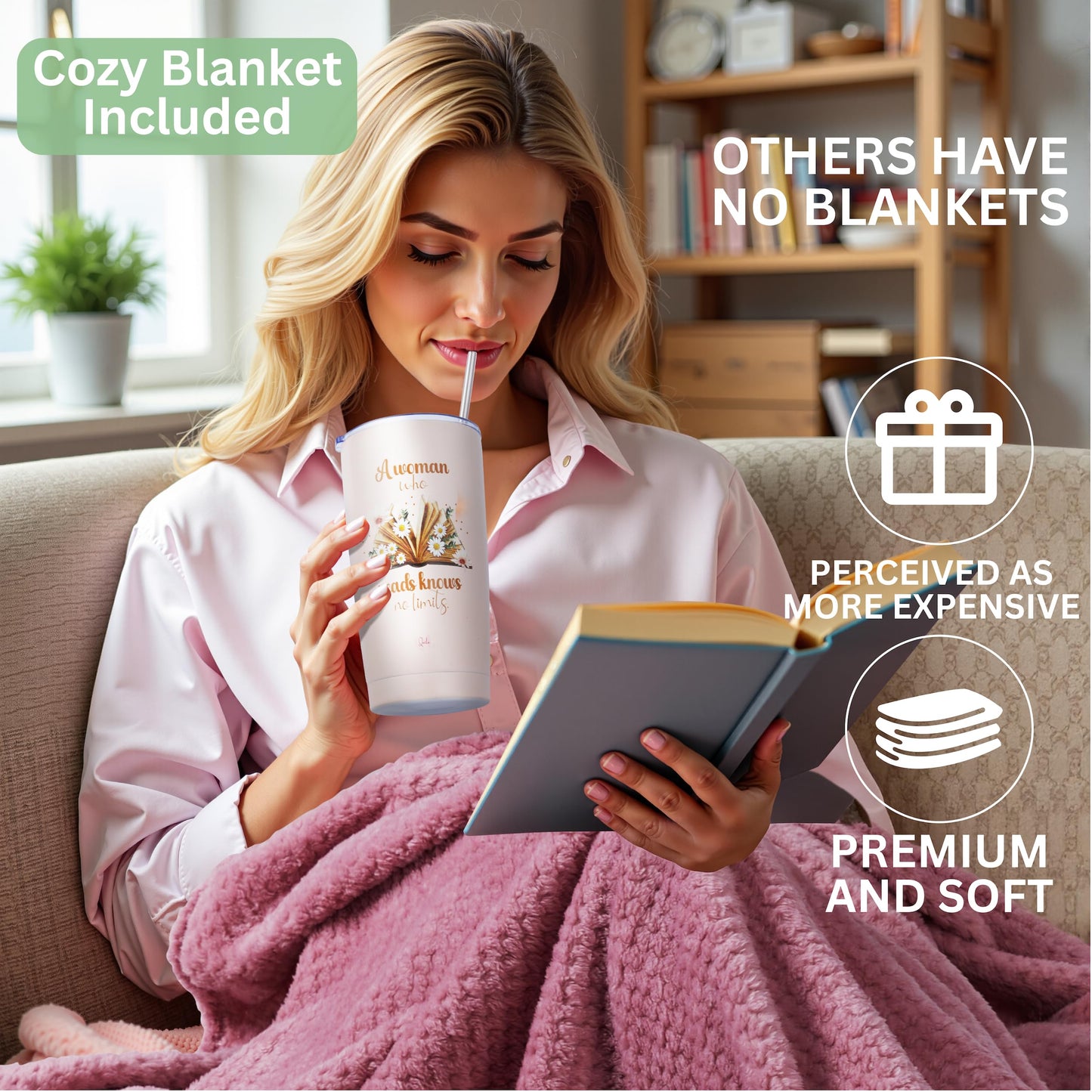 Luxury Book Lover Gifts for Women, Gifts for Readers Book Lovers Women, Books Club Accessories for Reading, Bookish & Librarian Gift, Bookclub Gift Ideas, Books Blanket Set Box Basket Stuff Birthday
