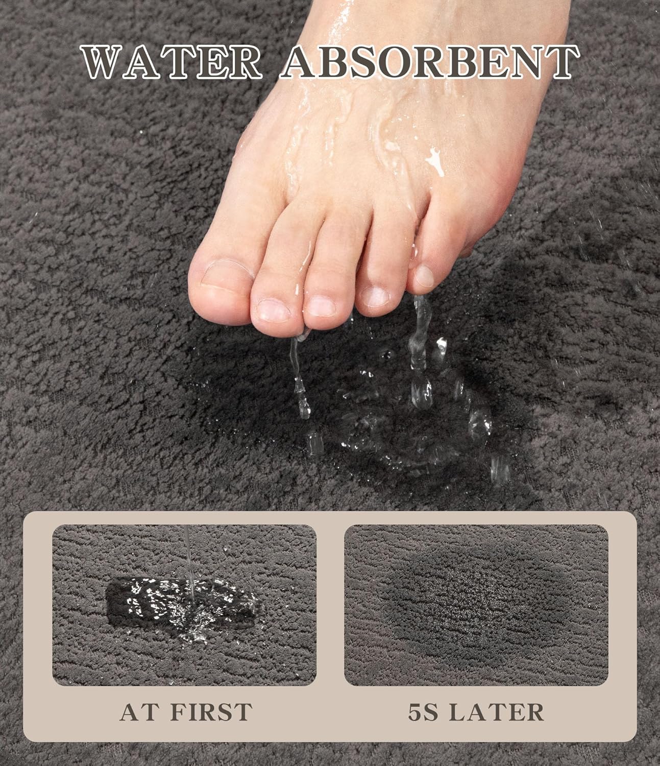 chakme Bathroom Rugs Mat 32x17, Ultra Thin Non Slip Bath Mat Quick Dry Absorbent Bath Mat for Bathroom Floor, (Grey, 32"x17")