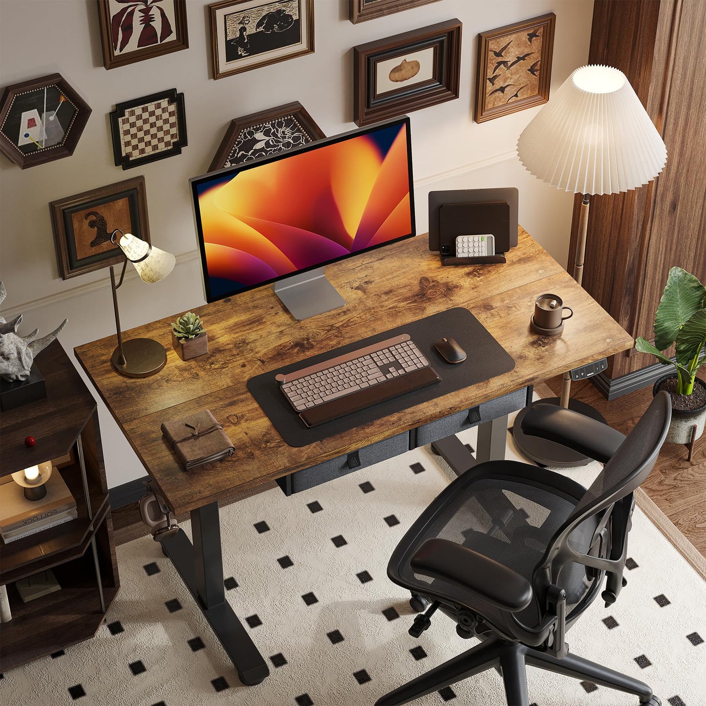Agilestic Electric Standing Desk with Drawers, 55 x 24 Inches Height Adjustable Desk, Stand up Computer Table with Memory Preset, for Work Office Home, Dark Brown