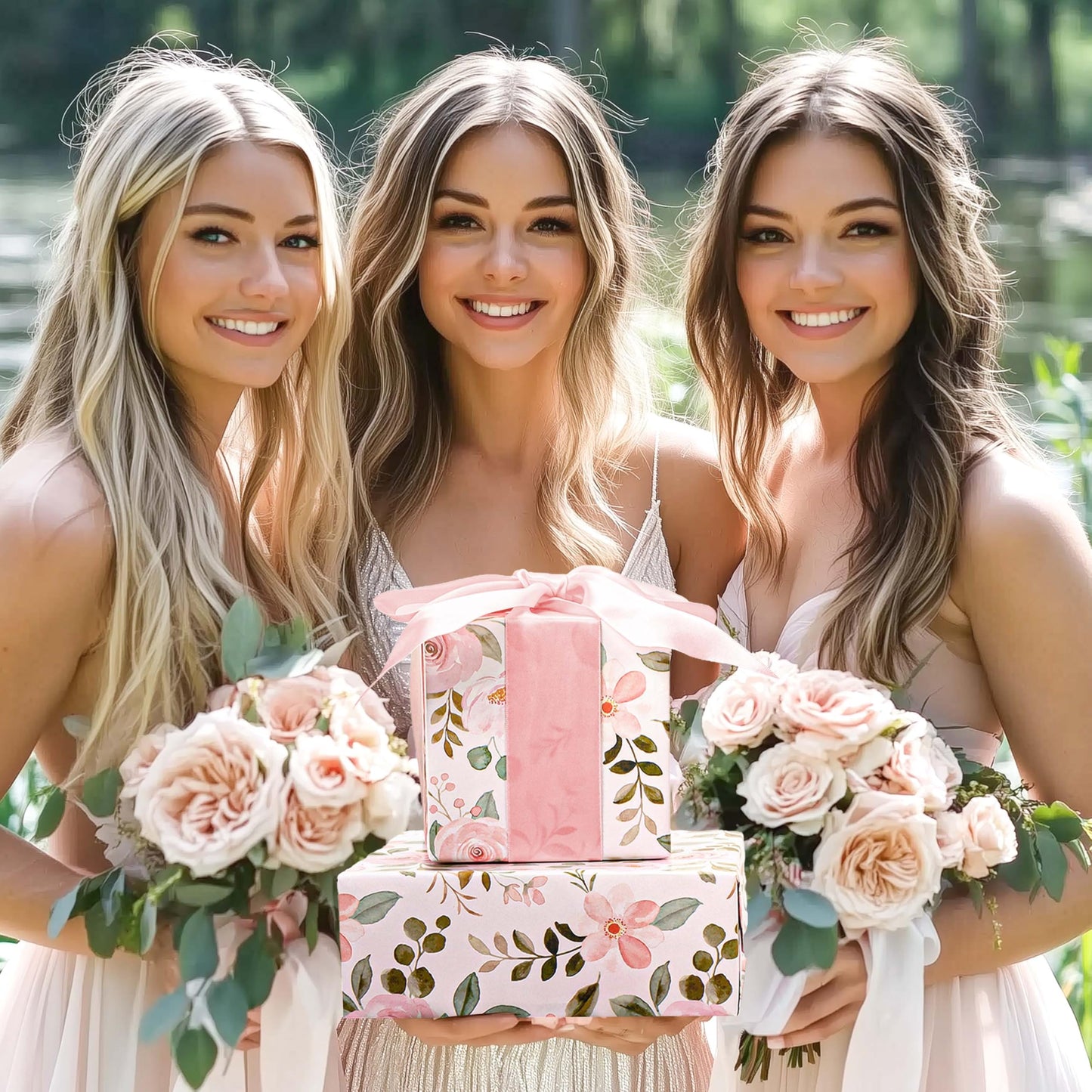 BIOBROWN Reversible Floral Wrapping Paper Roll - 30 Inches X 33 Feet (82.5 sq. ft. ttl.) Pink Watercolor Roses Design Flower Gift Wrap for Wedding, Bridal Shower, Mother's Day