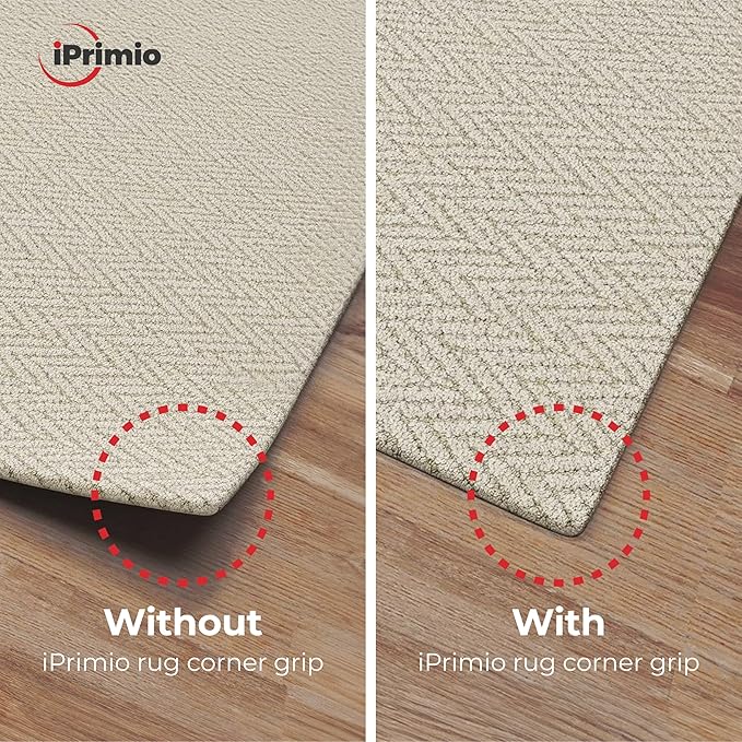 NeverCurl 4-Pack V Shape Rug Corner Grippers - Rug Gripper for Hardwood Floors and Outdoor Surfaces - Stops Curling Corners - Safe Carpet Tape Alternative - Works on Rug Corners Indoors